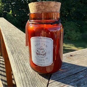 NEW DW Home Rotten Pumpkin Amber Glass Candle with Cork Lid 12oz